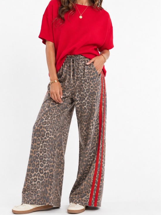 Pants - Women’s Luxe Leopard Relaxed Pants With Side Stripe Trim